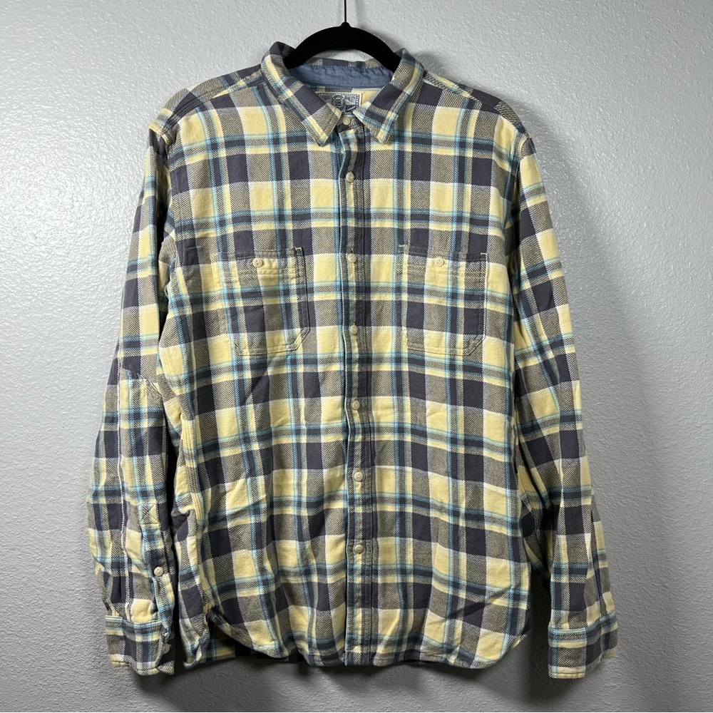 Lucky Brand‎ Yellow Blue Plaid Men’s Medium Long Sleeve Flannel Shirt